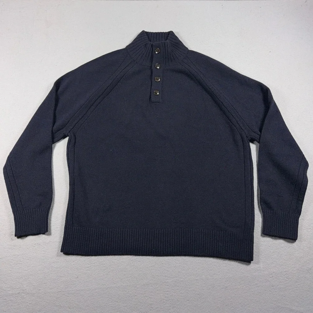 Banana‎ Republic Button Sweater Men XL Mock Neck Blue Italian Yarn Minimalist